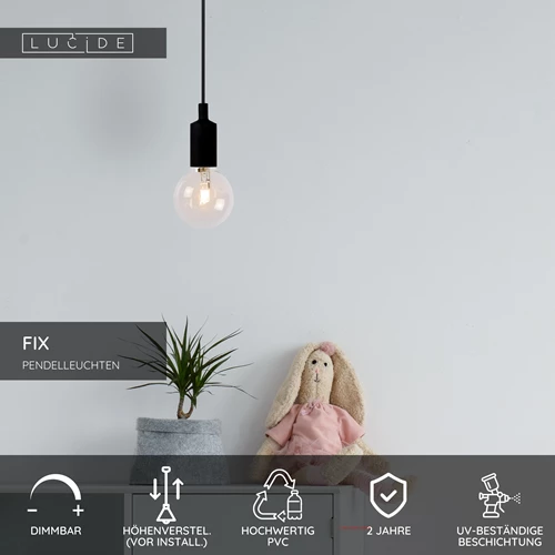 Lucide FIX - Pendelleuchten - Ø 10 cm - 1xE27 - Schwarz - USP